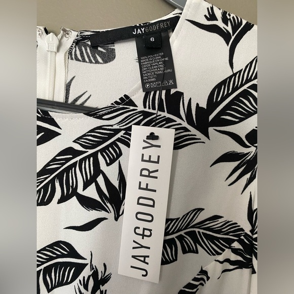 NWT JAY GODFREY Jean Printed Floral Black & White Dress Size 6 - Picture 5 of 6